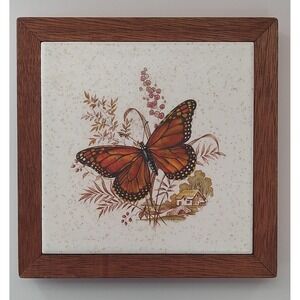 Vintage Ceramic Tile Trivet BUTTERFLY Kitchen Home Monarch Hot Plate A14